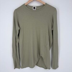 Bassike Long Sleeve Tee Women Size S Olive Green Asymmetric Organic Cotton Shirt
